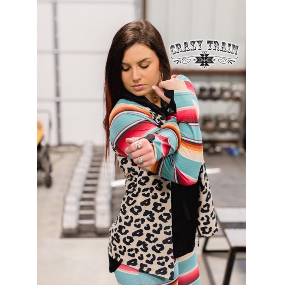 Crazy Train Leopard & Serape print Hoodie - Picture 6 of 7